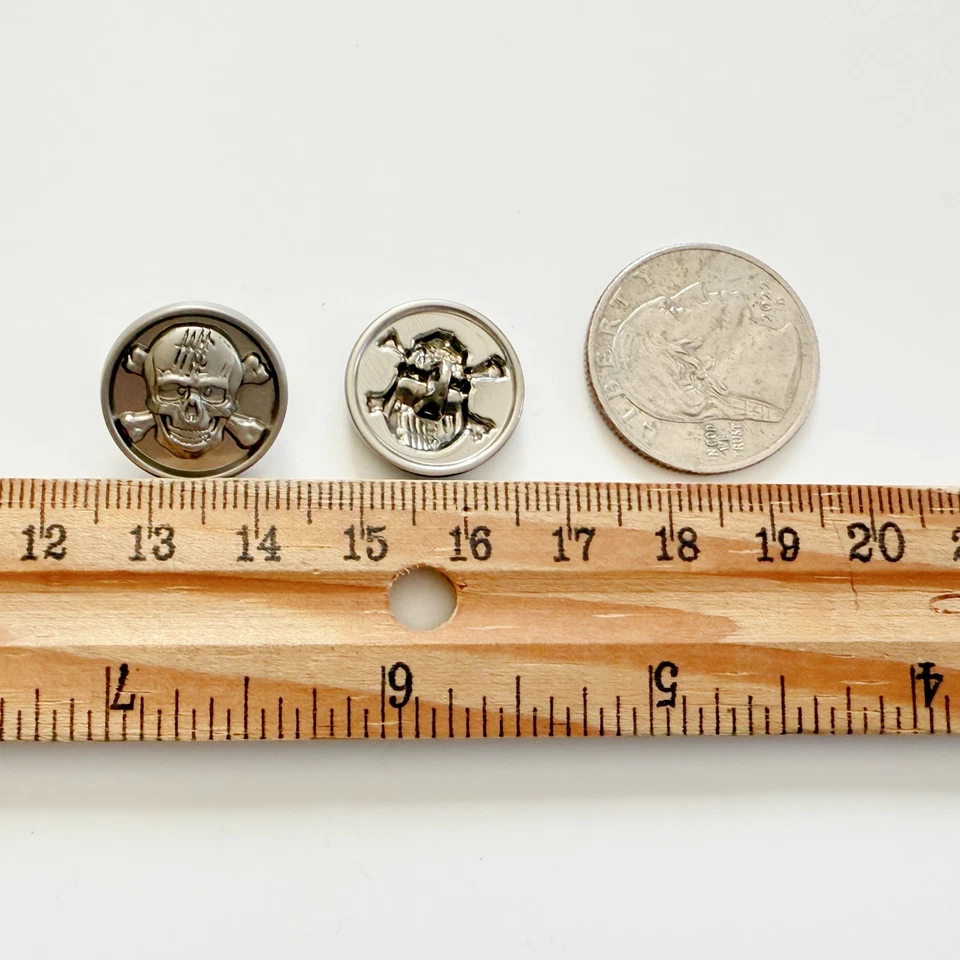 10PC Matte Silver Skull Cross Bone Shank Metal Buttons Sew on Buttons 18mm - Image 3 of 3