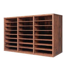 Uimoso Wooden Literature Organizer 24 Compartments Removable Shelves Dark Brown