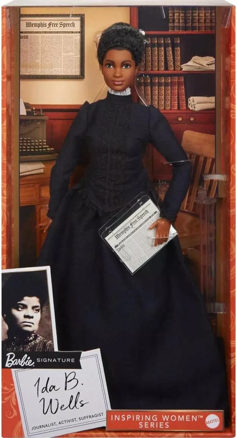 Barbie Inspiring Women Doll, Ida B. Wells Collectible with Blue Dress Newspaper