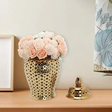Ceramic Pierced Ginger Jar Temple Jar Vase with Lid 10x22cm Delicate Elegant