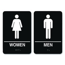 COSCO Indoor Restroom Door Sign, Men/Women, 5.9 x 9, Black/White, 2/Pack