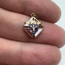 Vintage Knights of Columbus Enamel Lapel Charm K of C Gold Shield Emblem