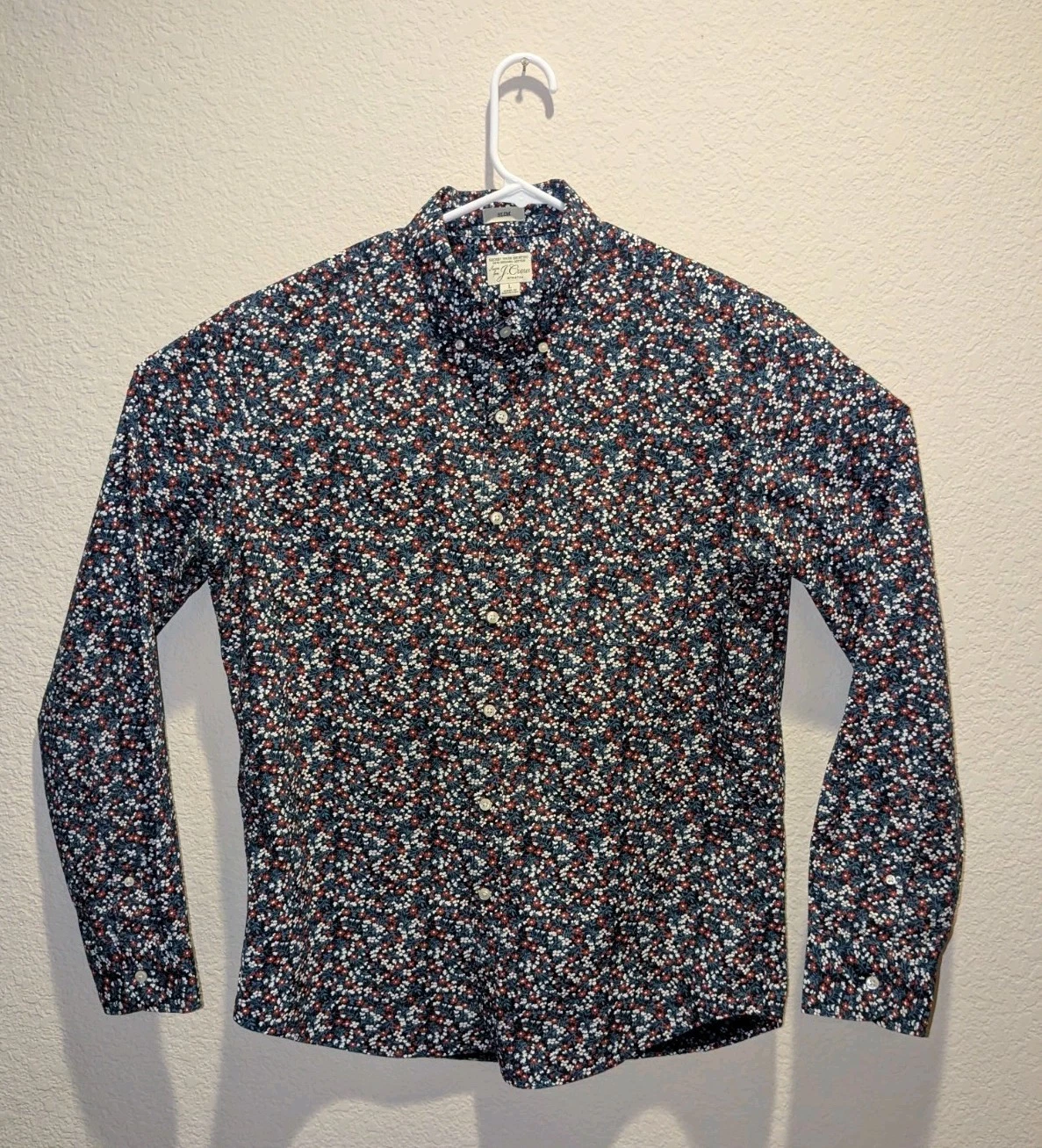 2019 J.CREW Floral Shirt Mens Organic Stretch Cotton LS Slim Button Down L EUC