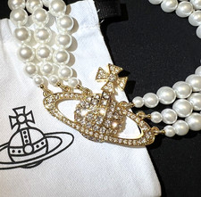 Vivienne Westwood Three Row Triple Layer Pearl Gold Necklace Choker