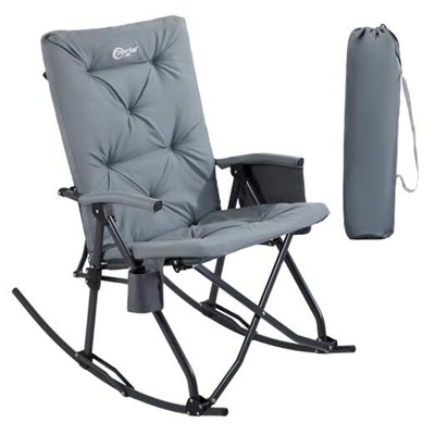  Folding Rocking Chair Indoor & Outdoor Thick Padded Rocking Recliner Pure Grey