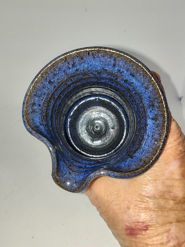 GP Marked Hand Made Pottery Milk Creamer Pitcher, Blues & Brown - Picture 2 of 10
