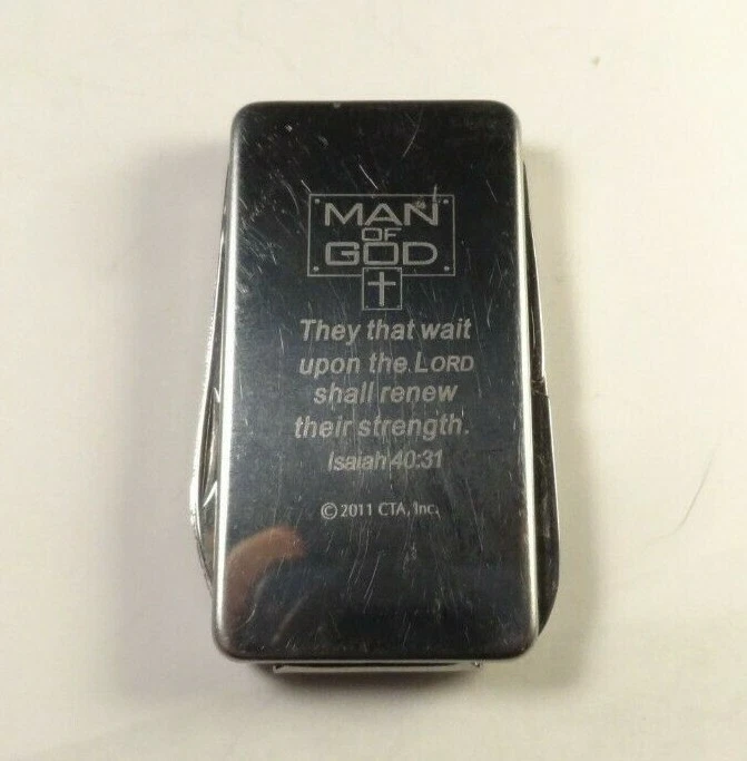 MAN OF GOD MULTI TOOL KNIFE MONEY CLIP SCISSORS BLADE ISAIAH 40:31 SILVER TONE - Изображение 3 из 4