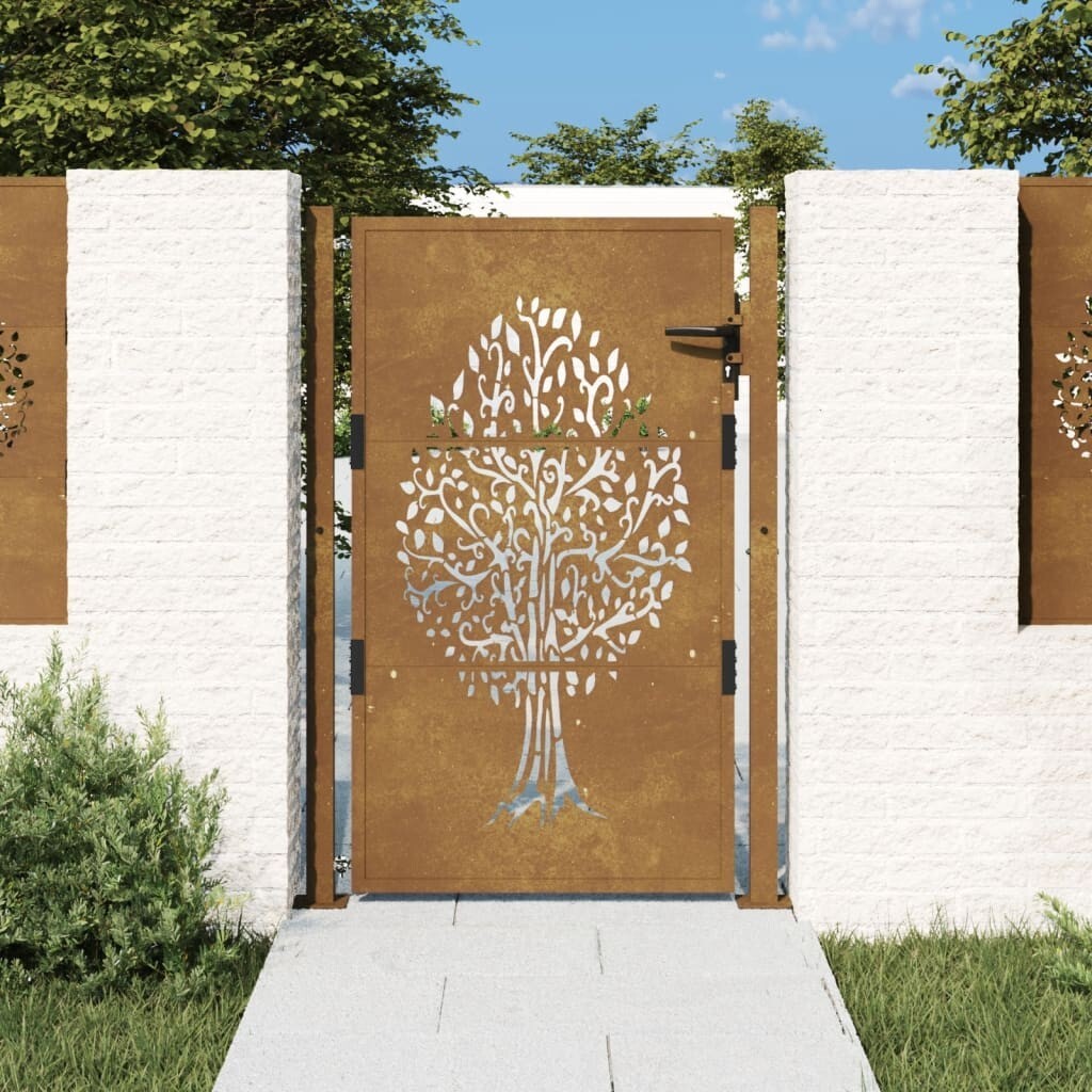 vidaXL Cancello da Giardino 105x155 cm in Acciaio Corten Design Albero