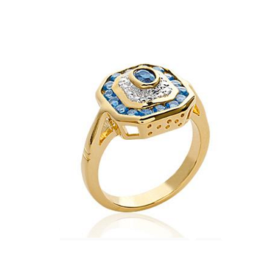 Bague Femme T54 Diamant & Saphir Cz - Plaqué Or 18K Laminé 5 Microns - Neuf Avec Étiquettes