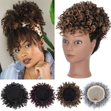 US Spring Twist Afro Puff Drawstring Ponytail Hair Bun Kinky Curly Clip-In Bangs