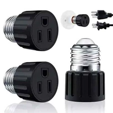 2 PACK  E26/E27 Light Socket to Plug Adapter 2/3 Prong Light Bulb Outlet Adapter