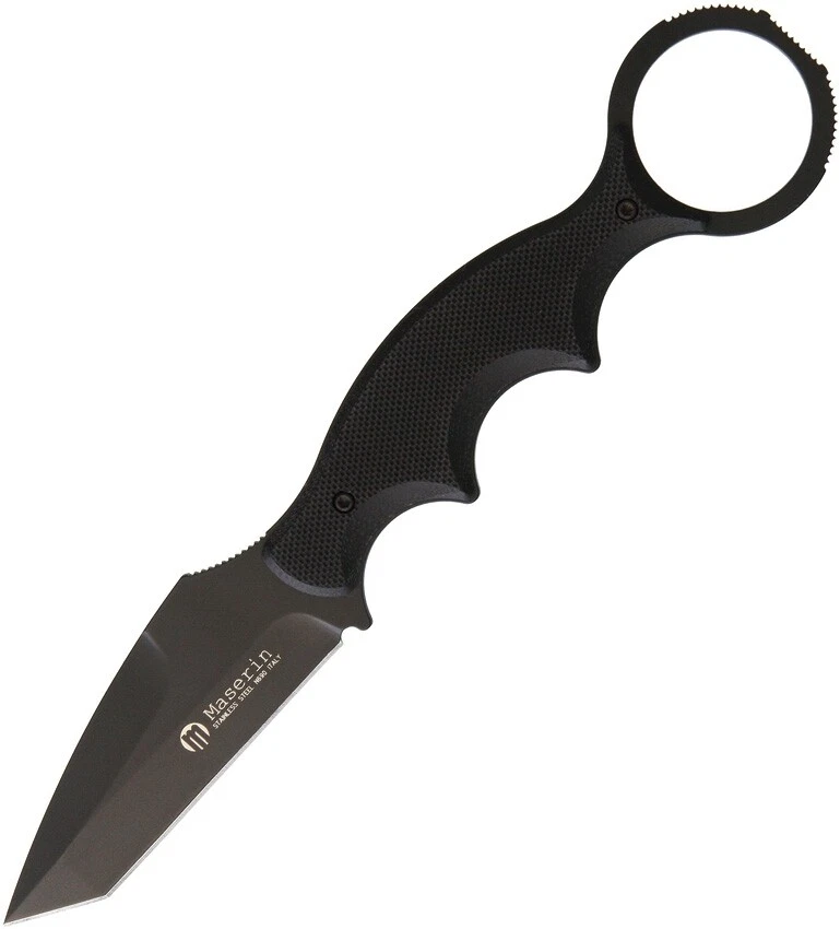 Cuchillo de cuello fijo Maserin 2,75" Bohler N690 acero tanto hoja negro mango G10 Foto 2 de 2