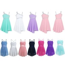 Kids Girls Mesh Dance Dress Ballet Lyrical Latin Ballroom Performance Dancewear