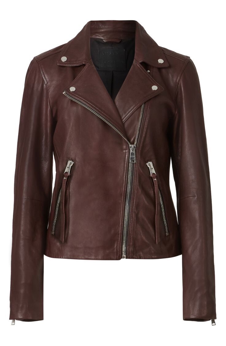 ALLSAINTS Women's Dalby Leather Moto Biker Jacket Oxblood