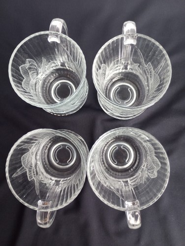 Set Of 4 Vintage Arcoroc Crocus Clear Glass Mug Cup Embossed Flower 10 oz France - Picture 13 of 18