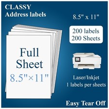 200 Sheets,200 Labels Sticker Paper, Full Sheet Shipping Labels 8.5 x 11, S...