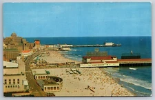 Beach Boardwalk Ocean Camels Budweiser Signs Atlantic City NJ Postcard K16