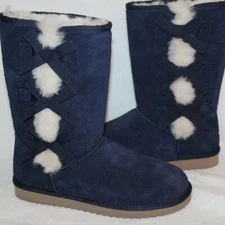 NIB Koolaburra UGG Women's Tall Bow Suede Shearling Winter Boots Navy Blue