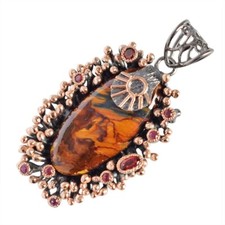 Pietersite Gemstone 925 Sterling Silver Pendant Garnet Vintage Designer Jewelry