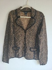 Grace Black & Tan Animal Print 2 Pocket Thick Knit Long Sleeve Blazer Sz Xl