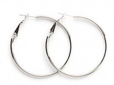 1 Pair Silver Plated Steel 50mm Round Hoop Earrings with Hinged Closure