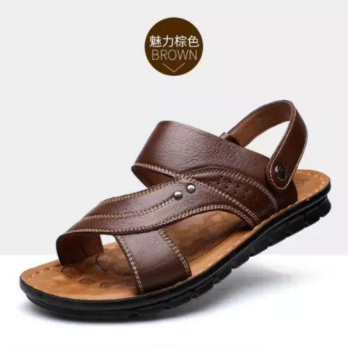 Hombres Sandalias de Cuero Genuino Verano Informales Deportes Playa Zapatos Suaves Hogar Zapatillas - Imagen 10 de 15