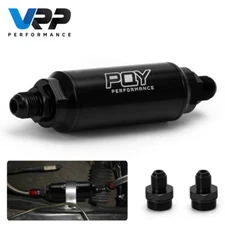 AN6 AN8 Inline Fuel Filter High FLOW 100 Micron Cleanable SS Black Universal E85
