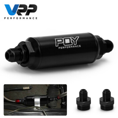 AN6 AN8 Inline Fuel Filter High FLOW 100 Micron Cleanable SS Black Universal E85