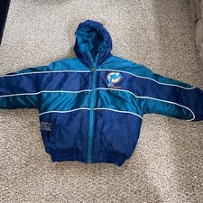 Vintage Miami Dolphins Puffer Jacket YOUTH Medium Reversible NFL Pro Player 90s