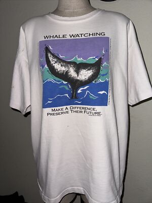 Vintage 90 s Whale Watching Natural Graphic T-shirt Size L (0833)