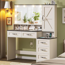 Farmhouse Vanity Desk with Mirror and 10 Led Lights, 45.3 " Large Makeup Vanity