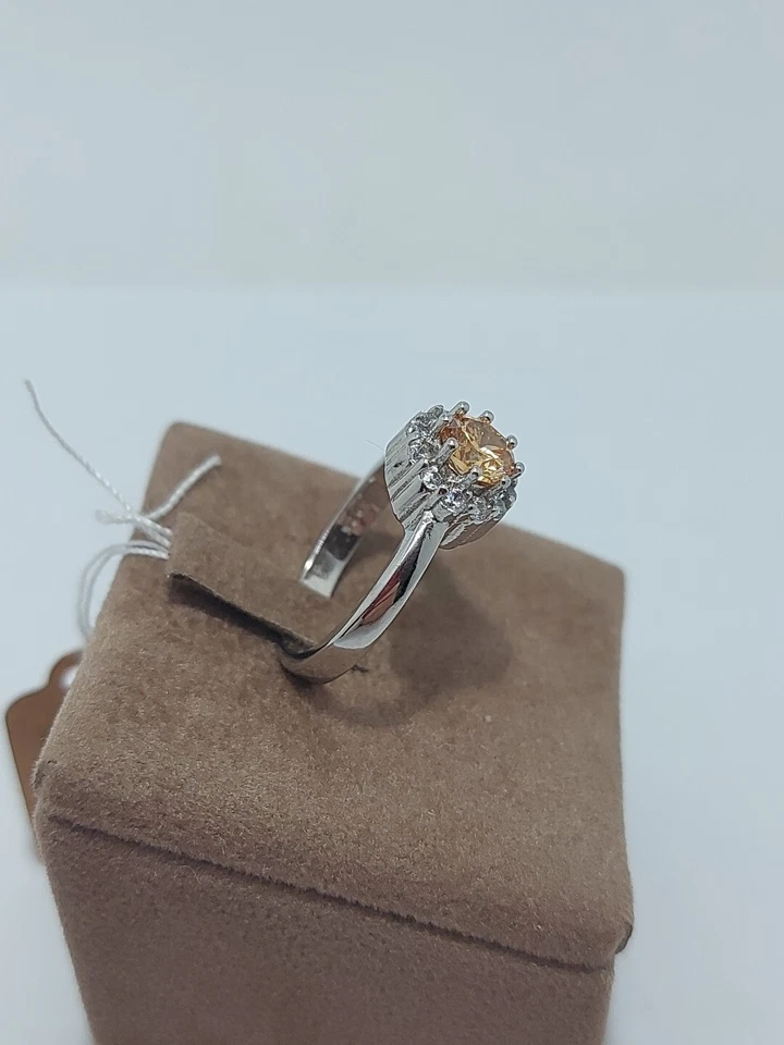 Anello Kate Donna Argento925  Rodio Bianco Zircone Pietra Tondo Brillante Cognac - Immagine 3 di 4