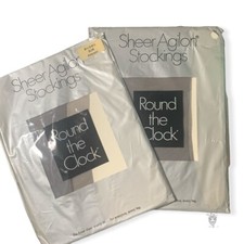 Vintage 2 Round The Clock Sheer Agilon Stockings Stone Gray size 8.5-9.5 SLIM