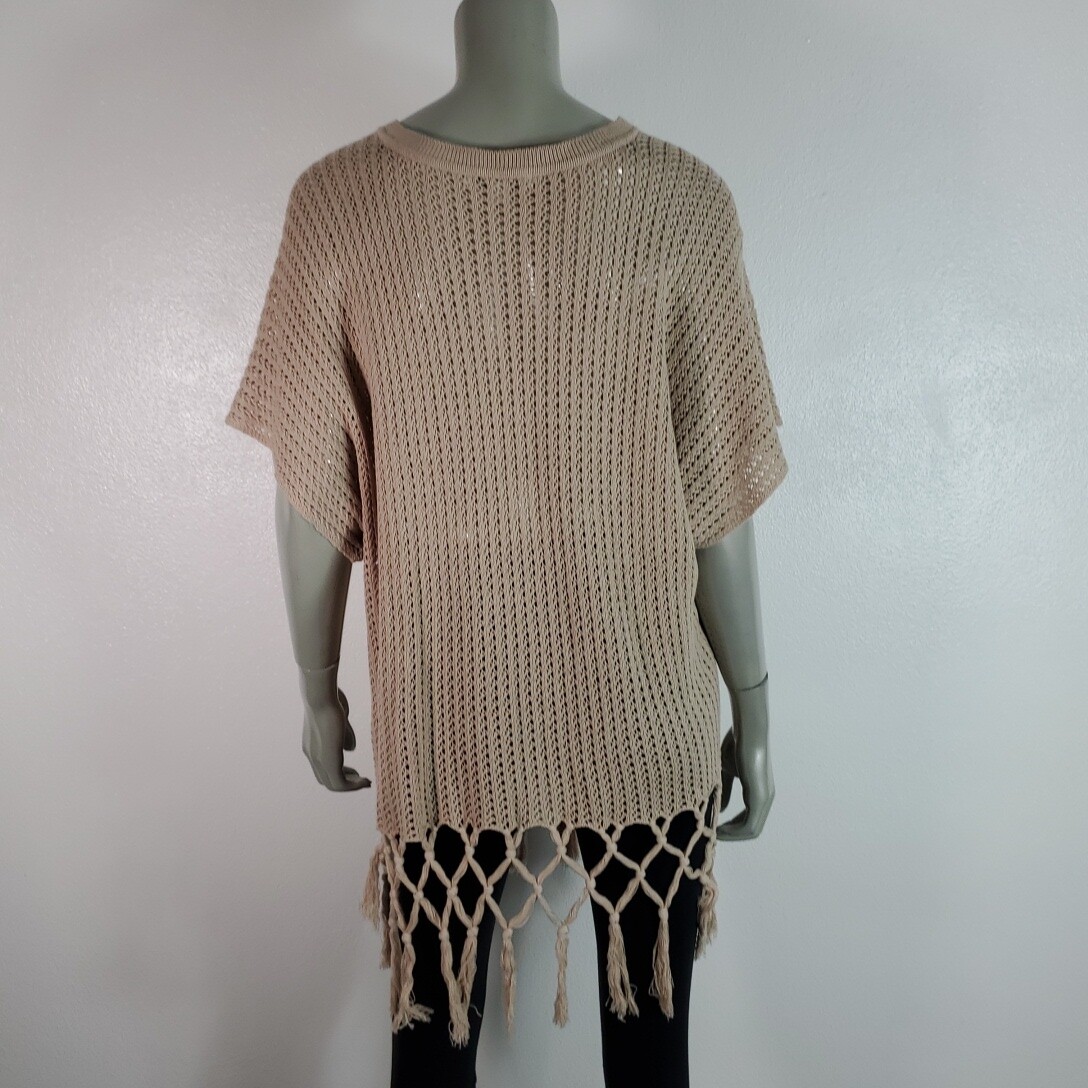 Cabi 292 Pullover Fling Fringe Crochet Sweater Medium VNeck 100