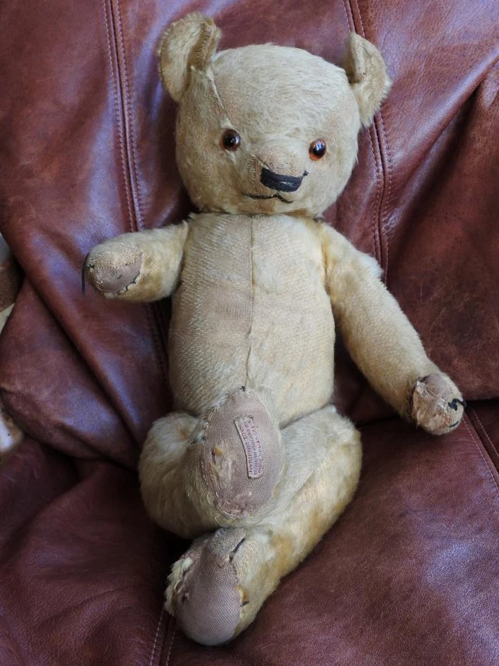 CHAD VALLEY 1930 ETIQUETA 20" (50cm) MOHAIR MAGNA OSO DE PELUCHE "URI" OJOS DE CRISTAL Foto 2 de 4