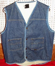 Vintage Mens Size Large Tall Sears Roebuck Sherpa Blue Denim Vest Cowboy Western