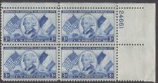 Scott # 1010 - US  Plate Block Of 4 - Marquis de Lafayette - MNH - 1952