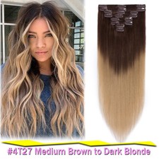 UK CLEARANCE 100% Human Hair Extensions Clip In Real Remy Hair FULL HEAD Caramel