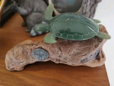 John Perry Pellucida Green Sea Turtle Sculpture Art on Drift Wood 