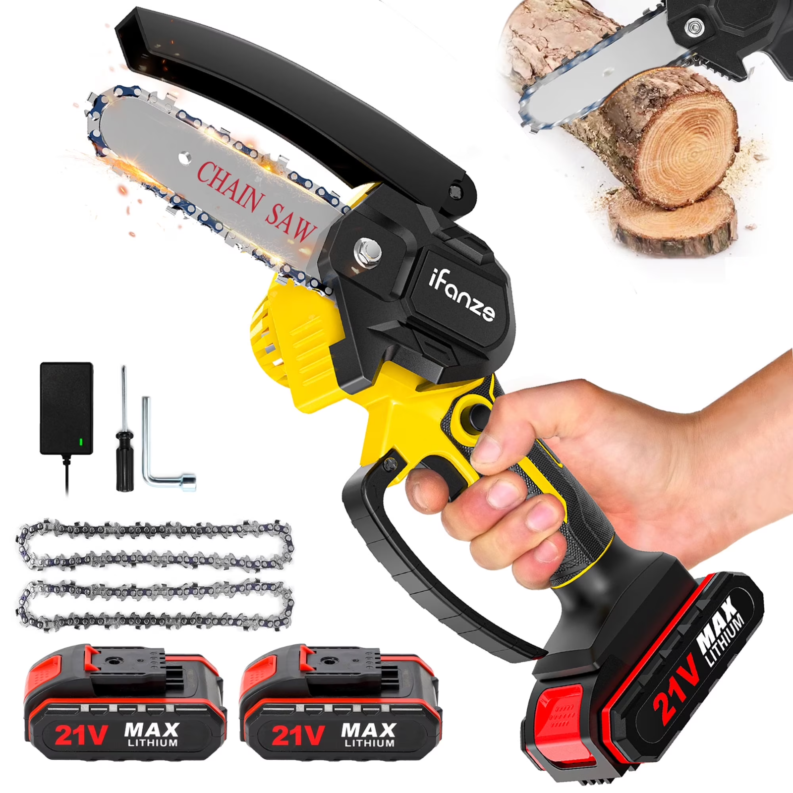 4 inch Mini Chainsaw with 2 Battery, Portable Cordless Lightweight ...