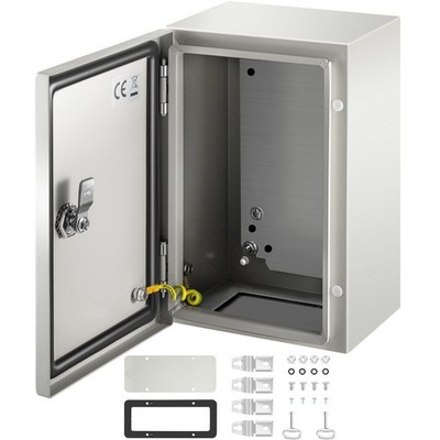 12x8x6in Gray-White Steel Enclosure Box, IP66 Certified w/ Mounting Plate