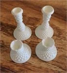 Vintage Fenton Milk Glass Hobnail Candlesticks/Candleholders - Set of 4