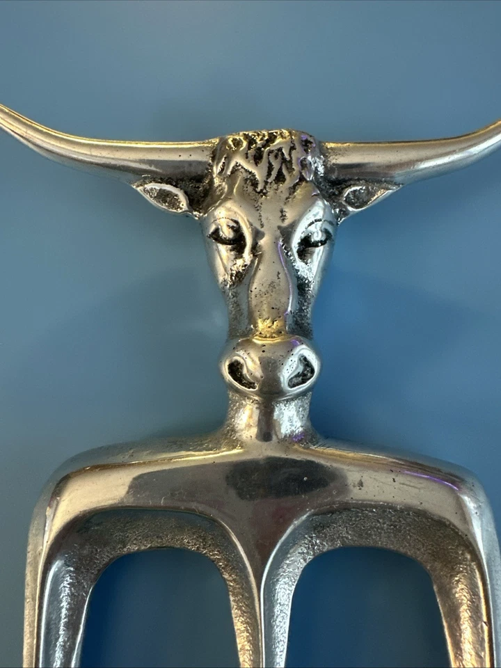 "Tenedor de carne Wilton Armetale Columbia PA EE. UU. Longhorn Bull peltre 3 clavijas 8"" de colección" Foto 3 de 4