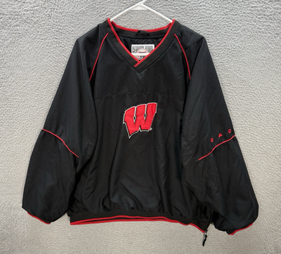 #ad #ad Vintage Wisconsin Badgers Jacket Adult XL Black Windbreaker NCAA Sports 90s Y2K $23.41