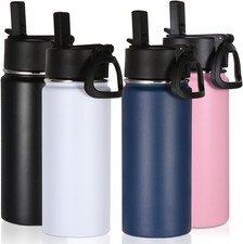 16 OZ Kids Water Bottle Bulk 4 Pack,Insulated Sports Bottles with Straw Lid,Stai