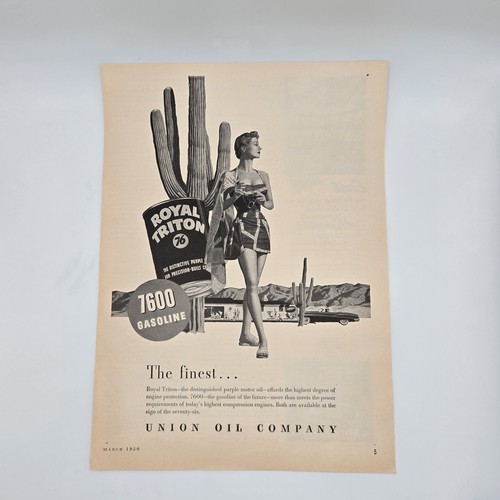 Union Oil Co. Bather Beside Cactus, Royal Triton Oil, 1950 Print Ad 8 x 11" - Picture 2 of 2