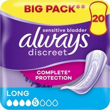 Always Discreet Incontinence Pads Women, Complete Protection, Big Pack, Long, 20