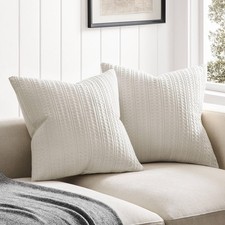 100 Cotton Waffle Textured Throw Pillow Covers Set of 2, 22x22 Inch Ecru, So...