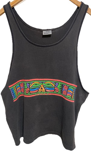 VTG 80s Jimmy Z Surf Skate Faded Black Tank Top Mens Chest 42” Beach Neon 2 Side