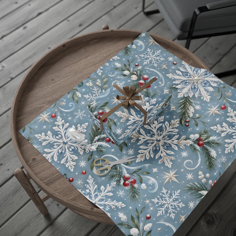 Snowy Pattern Paper Snowflake Holly Pattern Wrapping Paper | Winter Holiday Gift Wrap | eBay